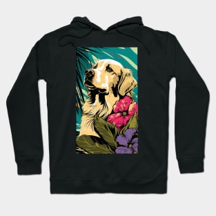 Golden Retriever Dog Vibrant Tropical Flower Tall Retro Vintage Digital Pop Art Portrait 3 Hoodie